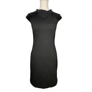 Peserico Black Sleeveless Midi Dress w/High Neckline & Sequin Embellishment Sz 6